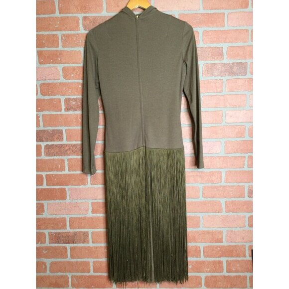 Vintage Lilli Diamond Women's Turtleneck Knit Fringe Dress Brown Size 10 - Picture 4 of 8